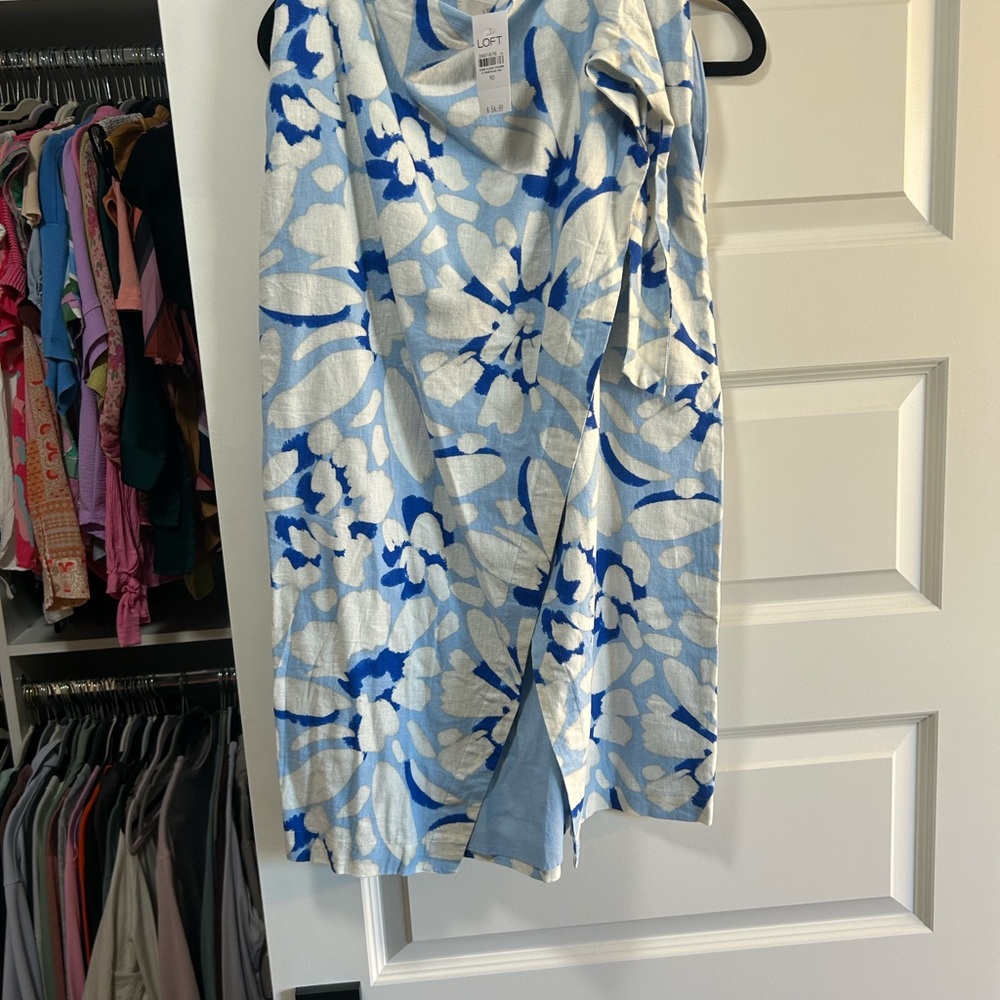 LOFT Blue and White Asymmetrical Skirt